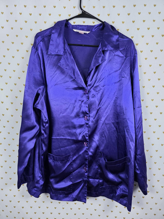 Victorias Secret Purple Vintage SATIN Button Down Sleep Shirt Nightgown XL