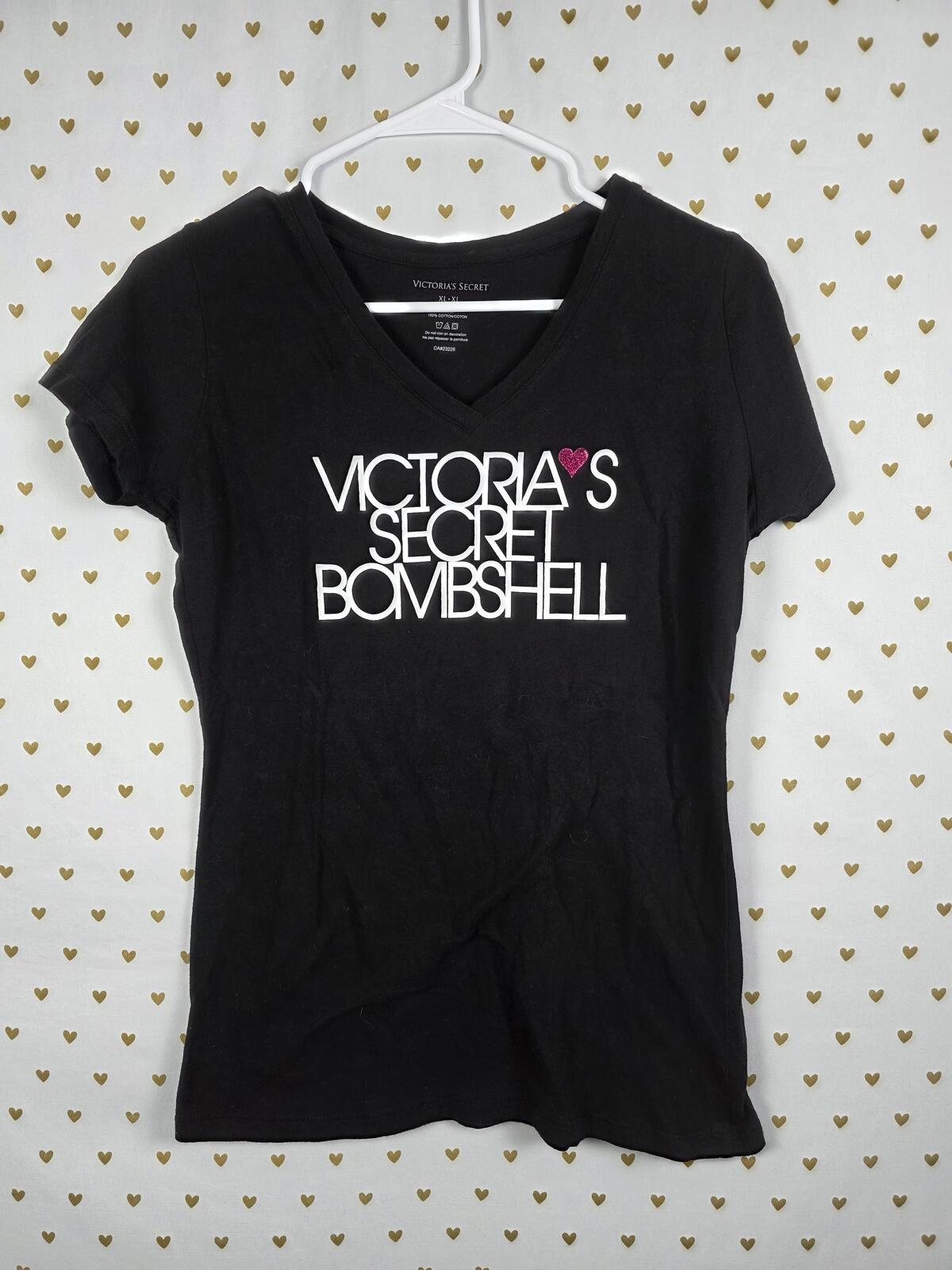 Victorias Secret Glitter Heart BOMBSHELL Black XL Tee Shirt