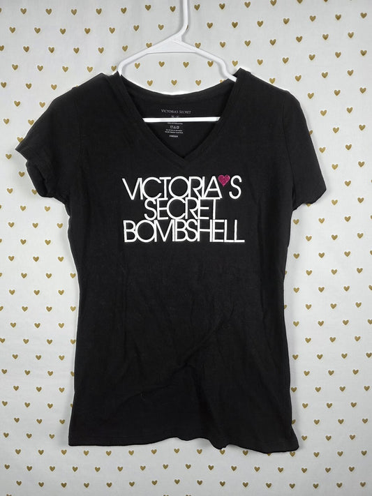 Victorias Secret Glitter Heart BOMBSHELL Black XL Tee Shirt