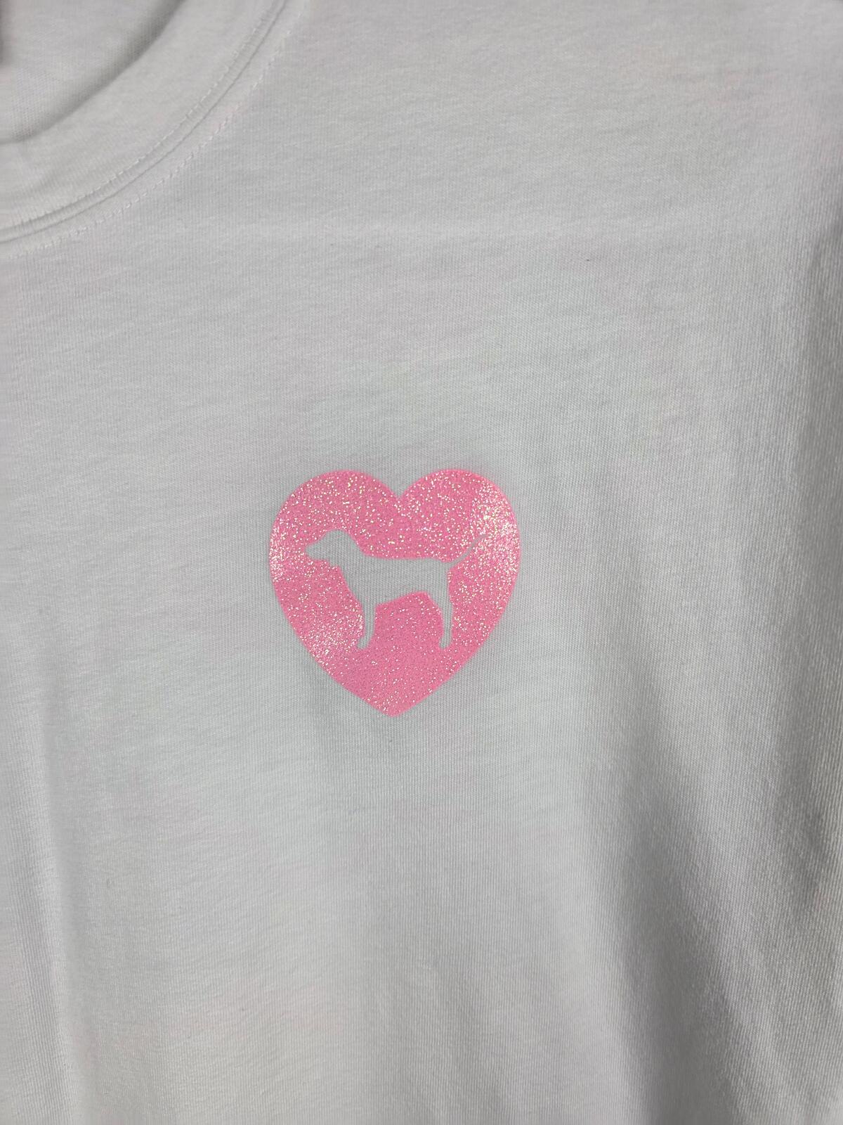 Victorias Secret PINK GLITTER LOVE CAMPUS ORIGINALS Heart Long Sleeve Tee XS