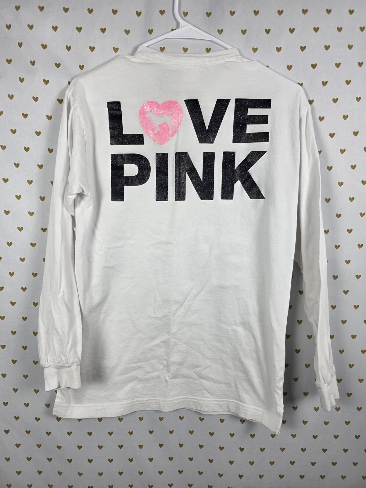 Victorias Secret PINK GLITTER LOVE CAMPUS ORIGINALS Heart Long Sleeve Tee XS