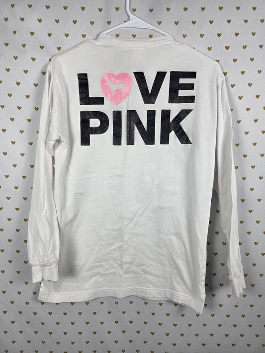 Victorias Secret PINK GLITTER LOVE CAMPUS ORIGINALS Heart Long Sleeve Tee XS