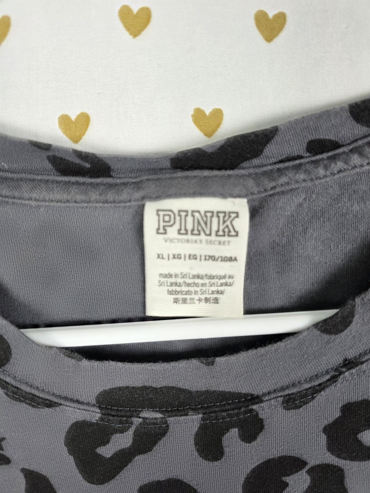 Victorias Secret PINK Cheeath Leopard XL Dog Logo Campus Pocket Tee Shirt