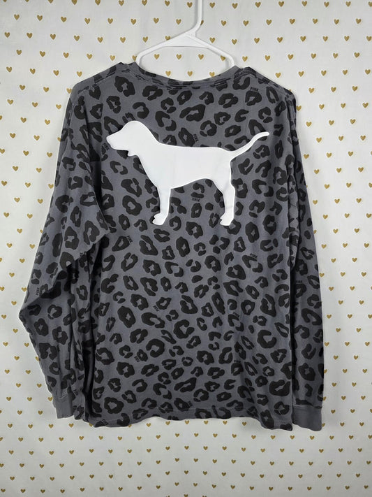 Victorias Secret PINK Cheeath Leopard XL Dog Logo Campus Pocket Tee Shirt