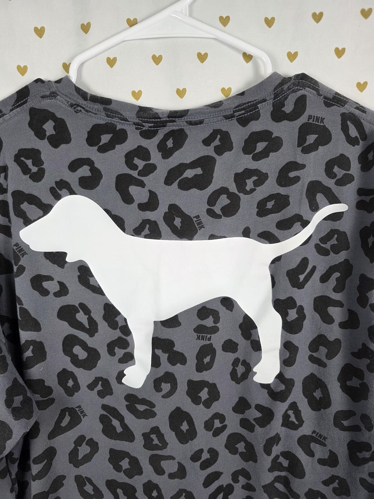Victorias Secret PINK Cheeath Leopard XL Dog Logo Campus Pocket Tee Shirt
