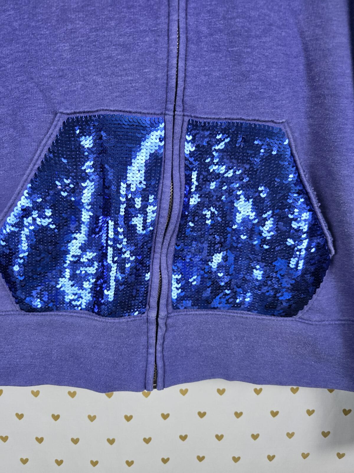 Victorias Secret Pink BLING Blue Sequin Pocket Full Zip Hoodie Vintage medium