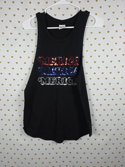 Victorias Secret PINK BLING USA AMerica MERICA Tank Top Black XS