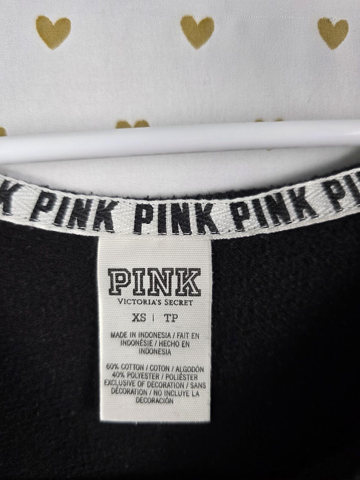 Victorias Secret Pink Slouchy Off Shoulder Logo Sweater Shirt Black XS