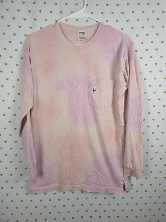 Victorias Secret PINK Campus Tye Dye Pocket Long Sleeve Tee Shirt XS Oversized