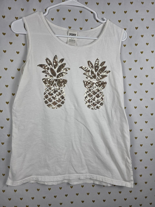 Victorias Secret PINK GOLD BLING PINEAPPLES Tee SHirt Tank Top SMALL