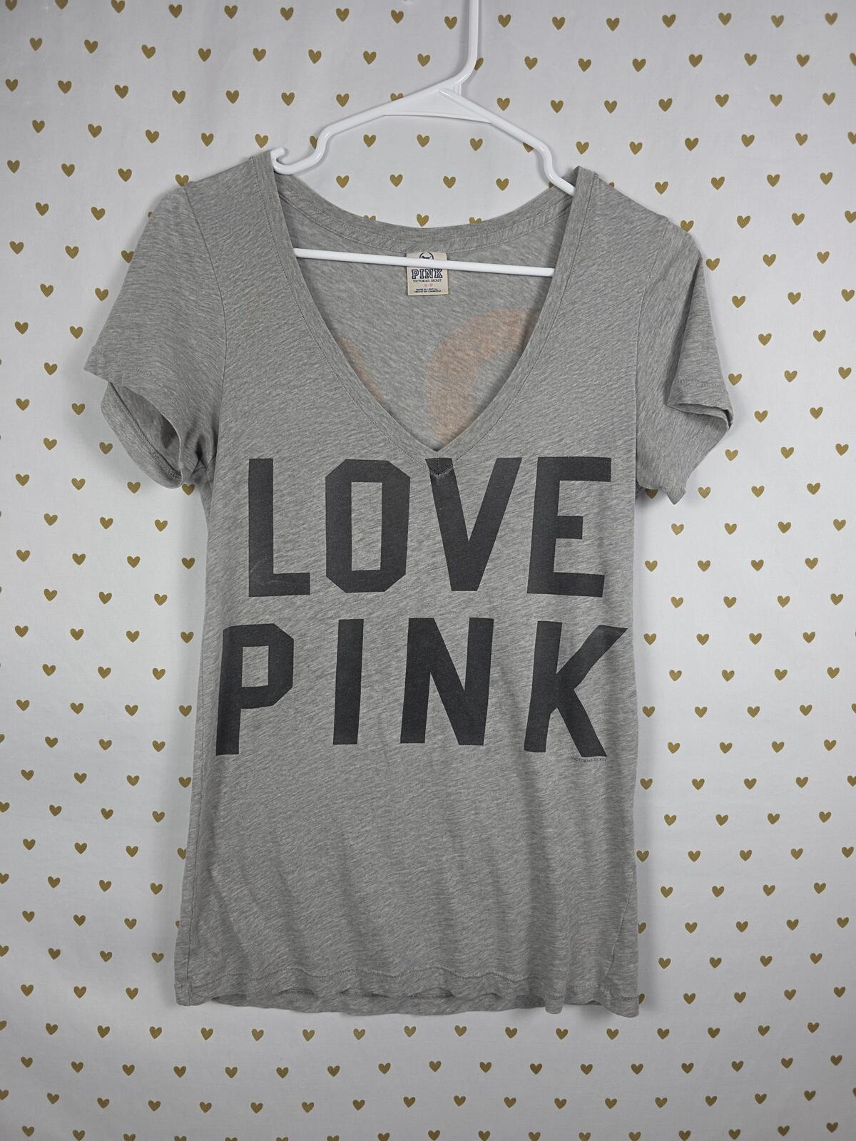 Victorias Secret PINK LOVE Vintage 86 Back Tee Shirt V Neck SMALL y2k