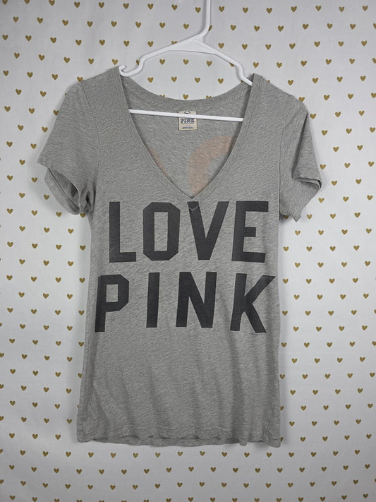 Victorias Secret PINK LOVE Vintage 86 Back Tee Shirt V Neck SMALL y2k
