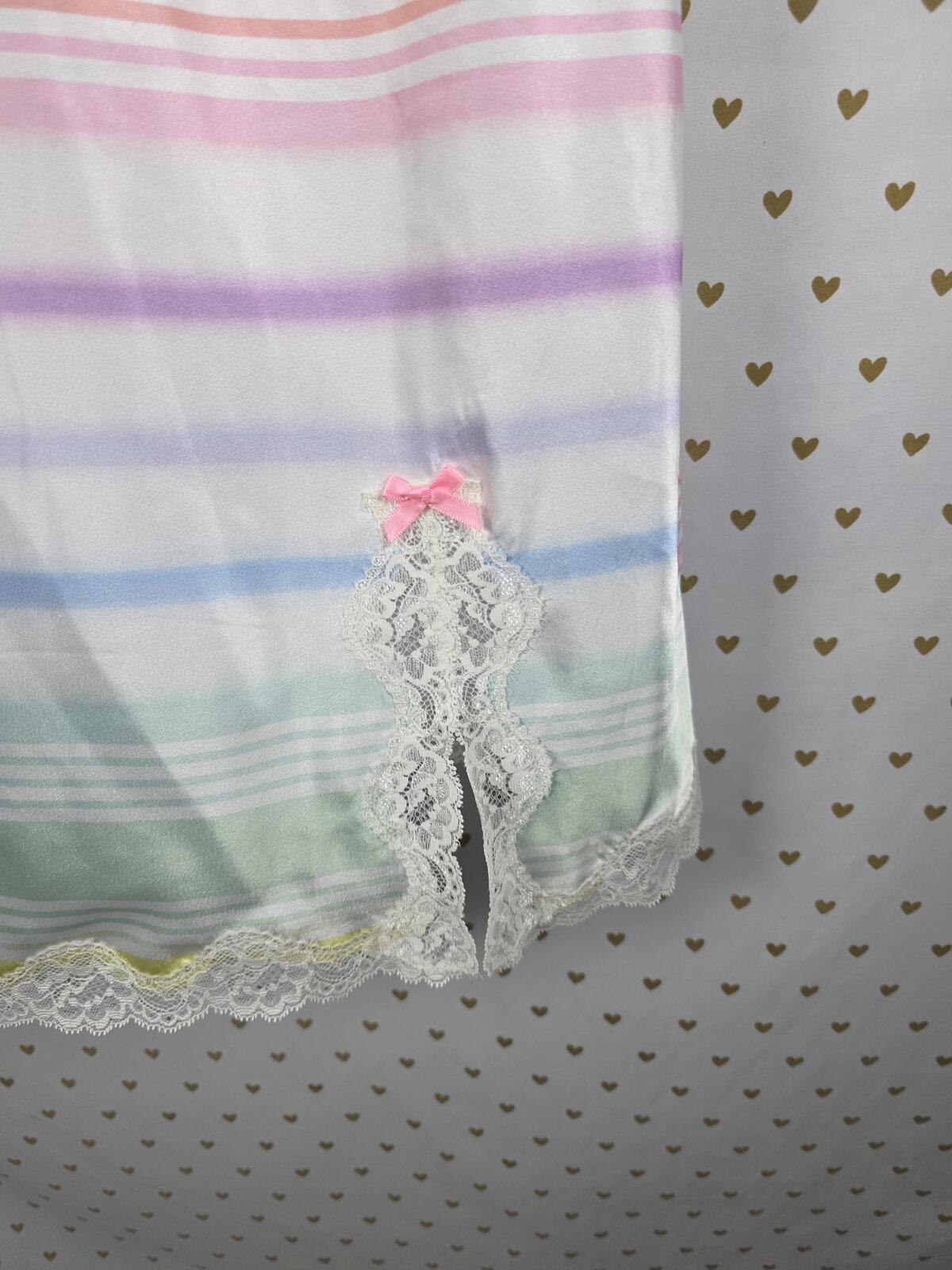 Victorias Secret Satin Slip Dress Rainbow BLING  Stripe Pajama Sleep Nightie L