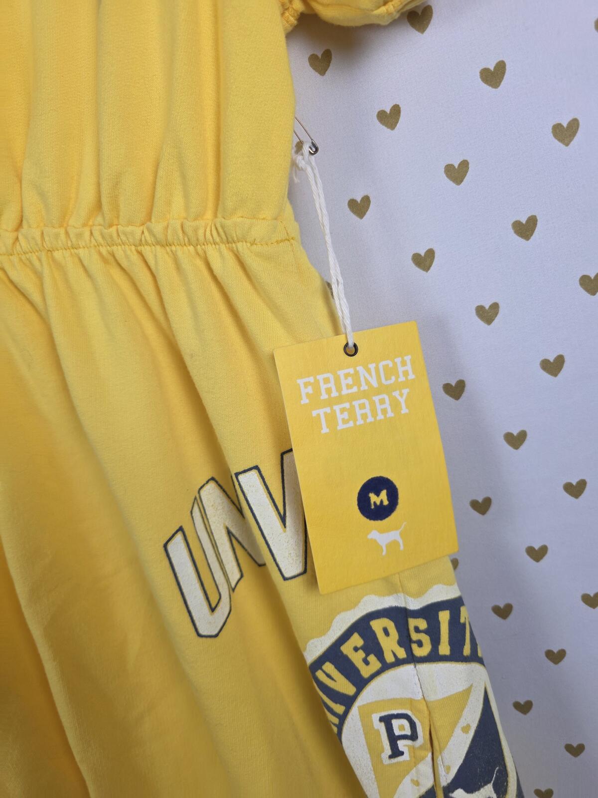 Victorias Secret PINK NEW NWT Terry UNIVERSITY Vintage HTF Dress V Neck yellow M