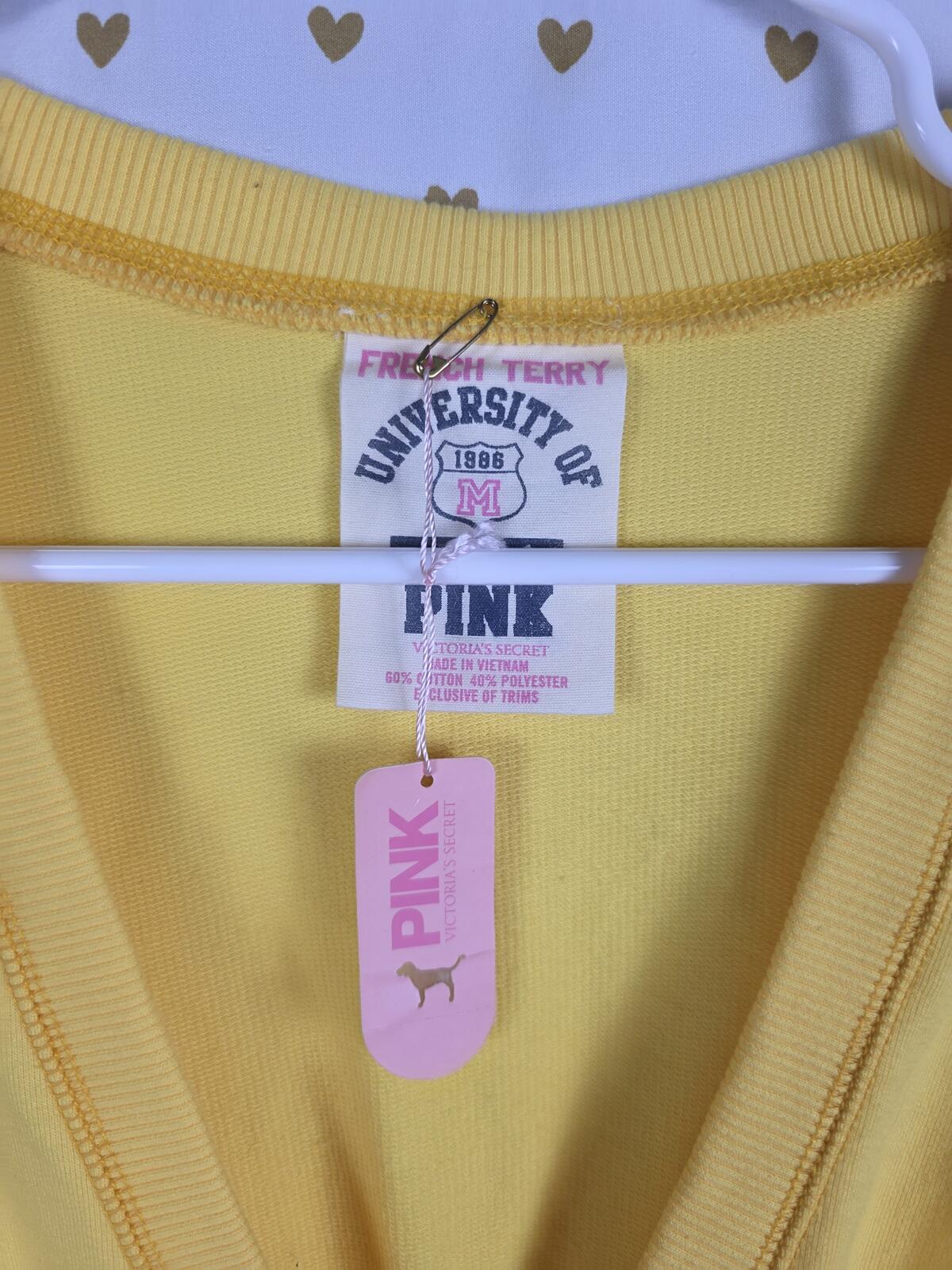 Victorias Secret PINK NEW NWT Terry UNIVERSITY Vintage HTF Dress V Neck yellow M