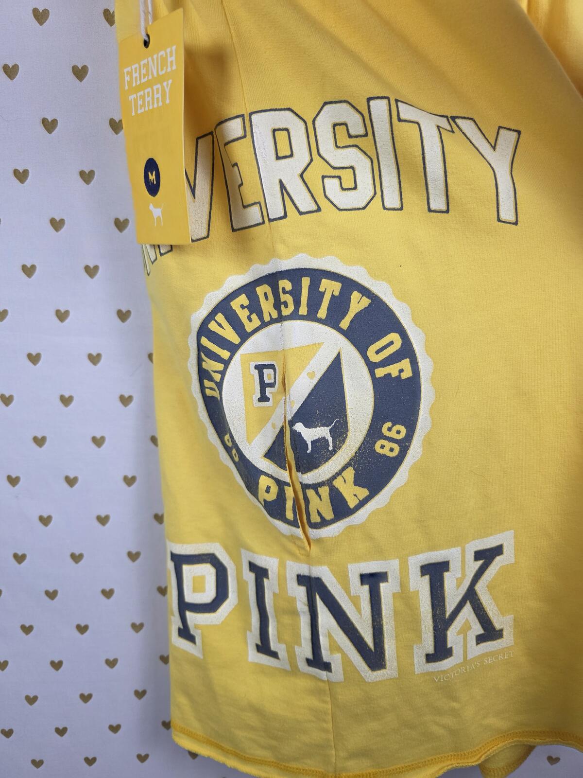 Victorias Secret PINK NEW NWT Terry UNIVERSITY Vintage HTF Dress V Neck yellow M