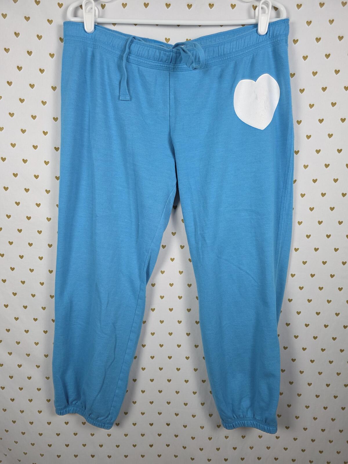 Victorias Secret PINK Logo butt Heart Sweats Sweatpants Blue Vintage Large