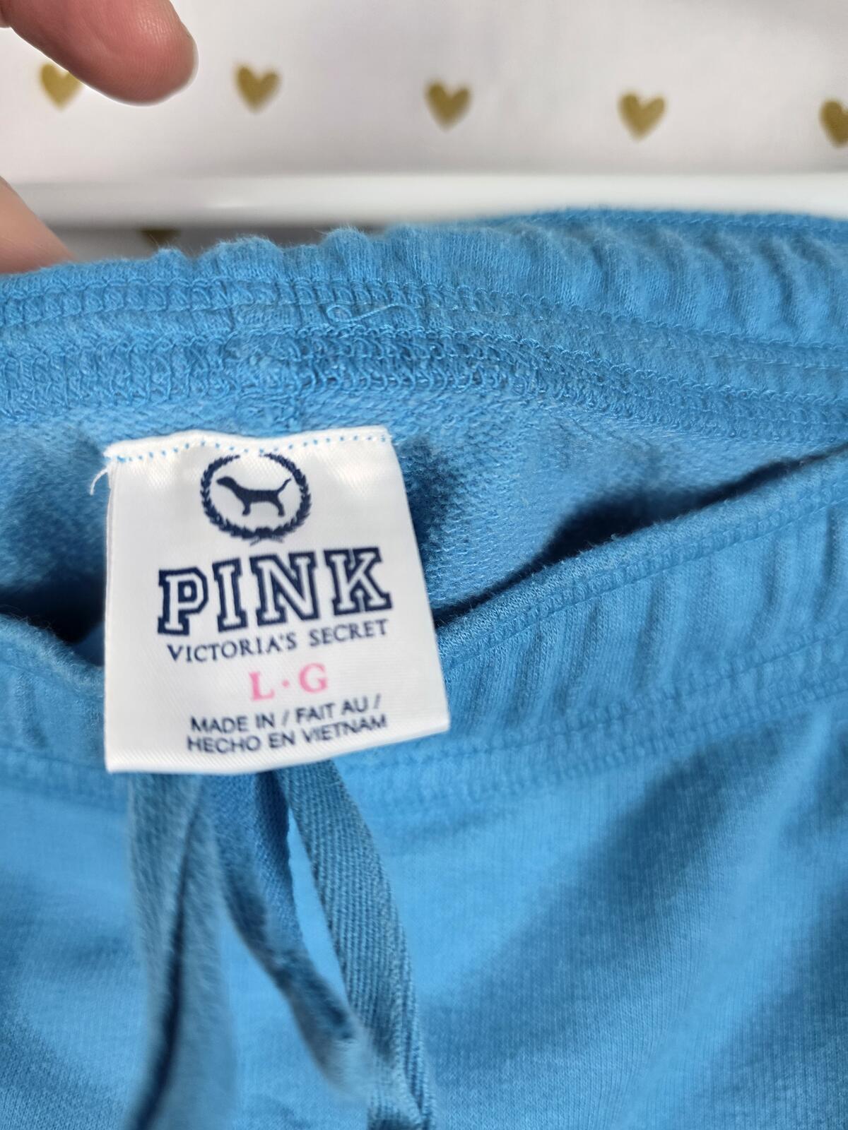 Victorias Secret PINK Logo butt Heart Sweats Sweatpants Blue Vintage Large