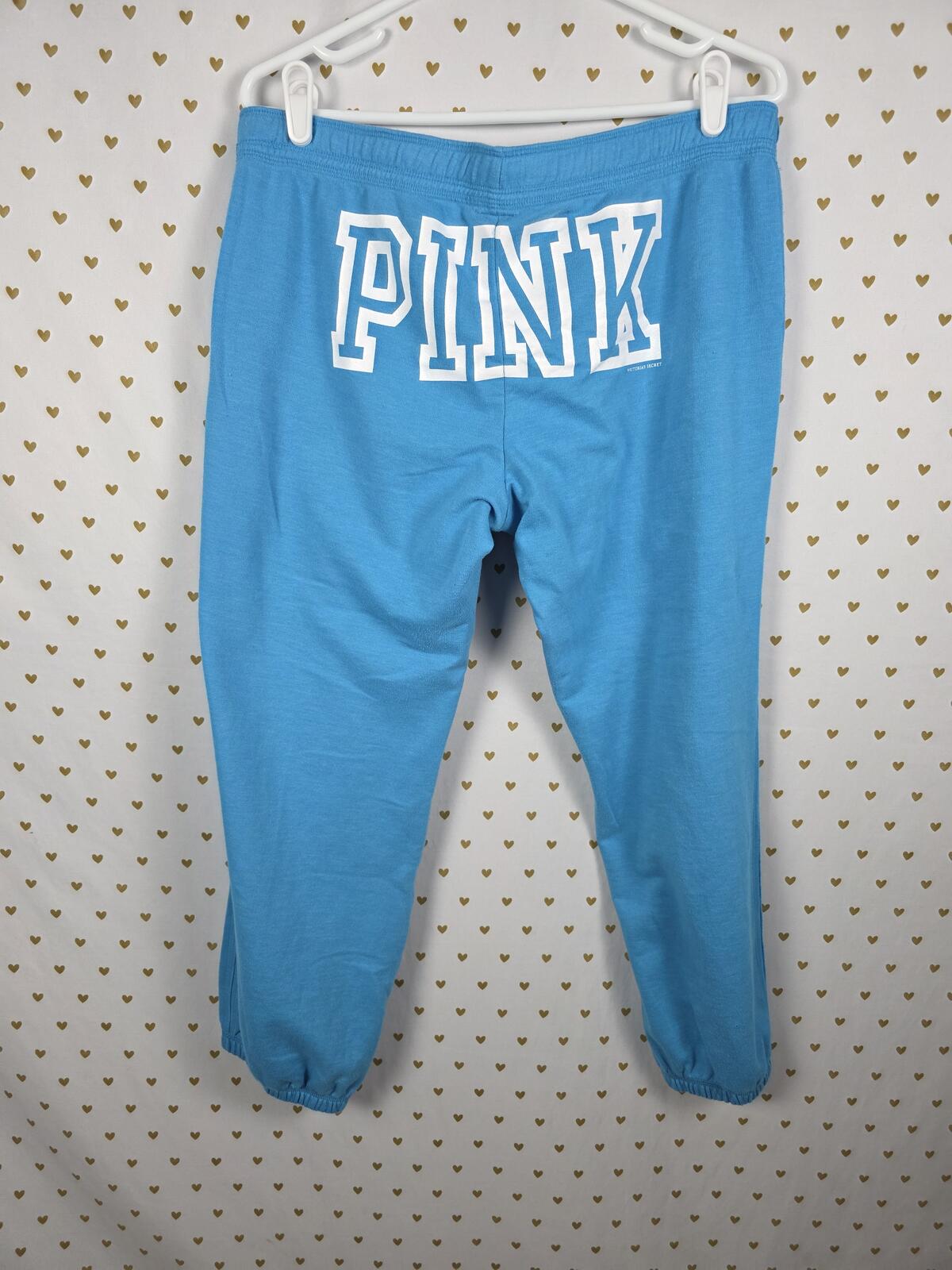 Victorias Secret PINK Logo butt Heart Sweats Sweatpants Blue Vintage Large