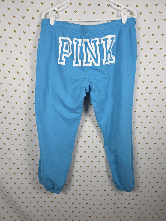 Victorias Secret PINK Logo butt Heart Sweats Sweatpants Blue Vintage Large