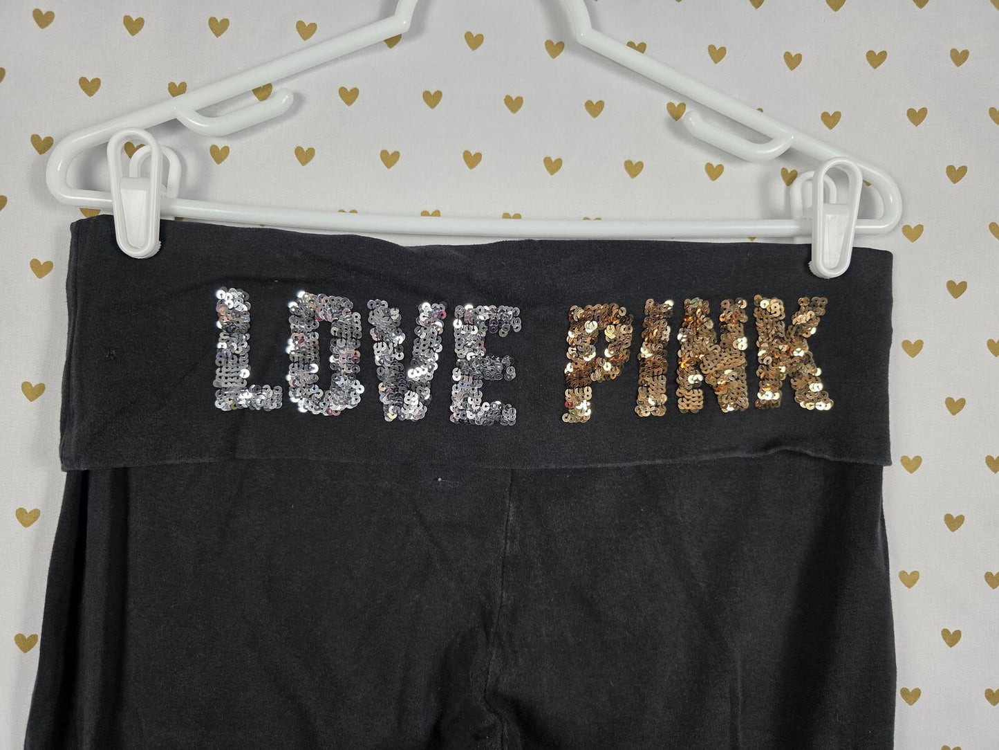 Victorias Secret PINK LOVE Bling Foldover Vintage Yoga Pants Flared LARGE Y2K