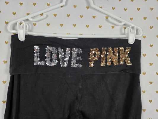 Victorias Secret PINK LOVE Bling Foldover Vintage Yoga Pants Flared LARGE Y2K