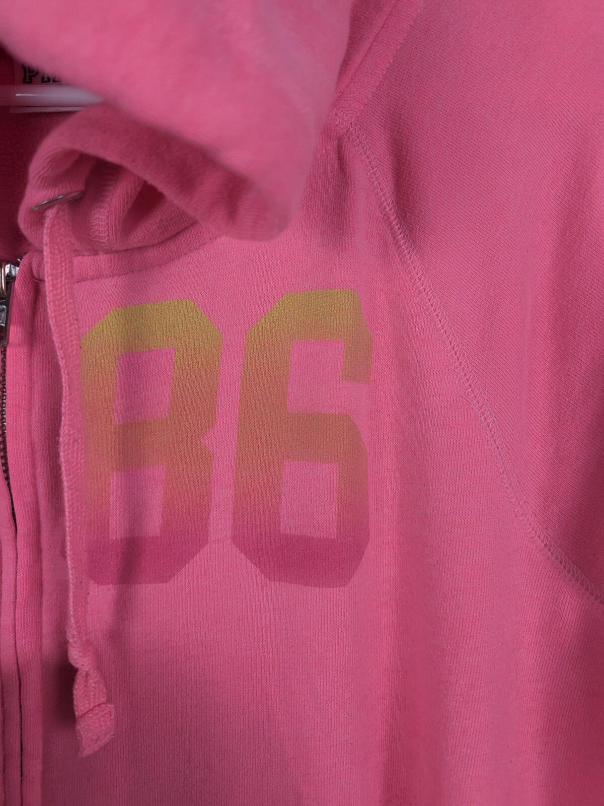 Victorias Secret Pink Full zip LOVE Hoodie Jacket Orange Neon LARGE