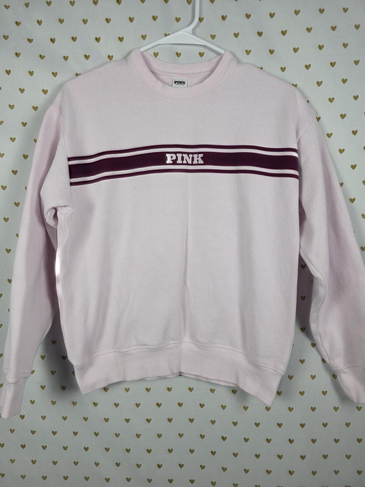 Victorias Secret Pink Logo Stripe crew sweater shirt SMALL oversized
