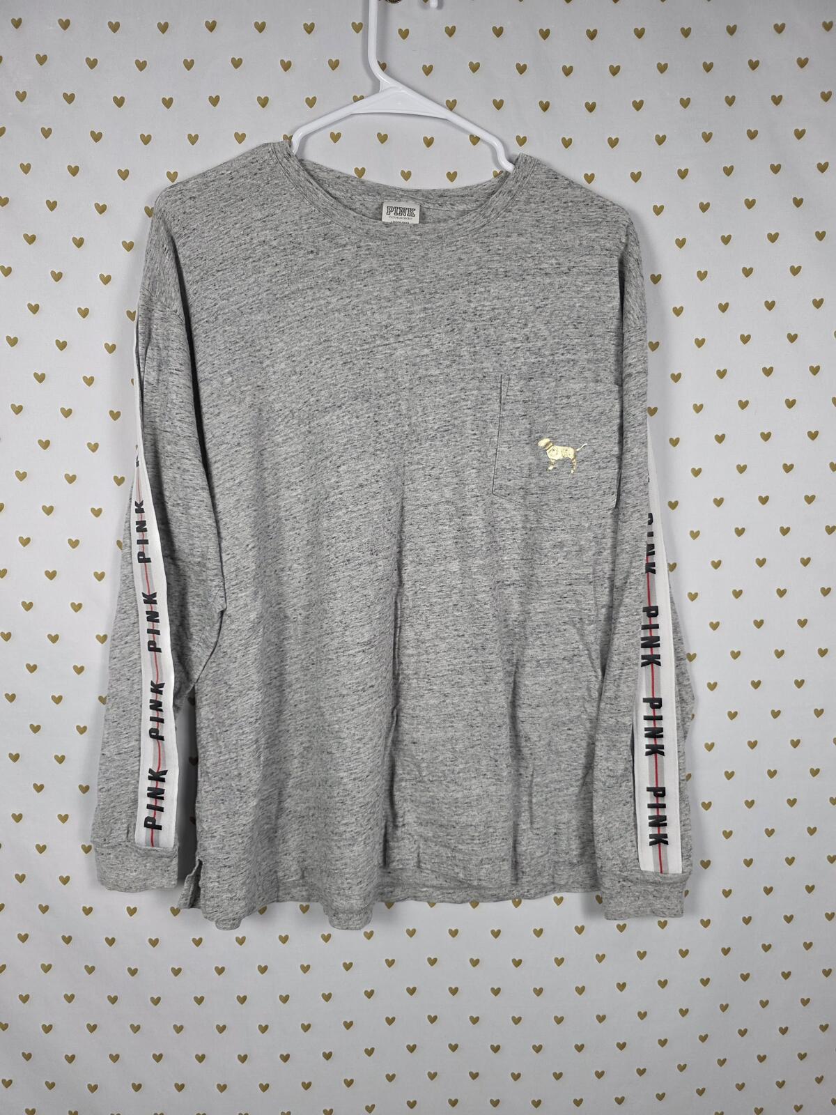 Victorias Secret PINK GOLD BLING Sequined Long sleeve campus pocket tee shirt L