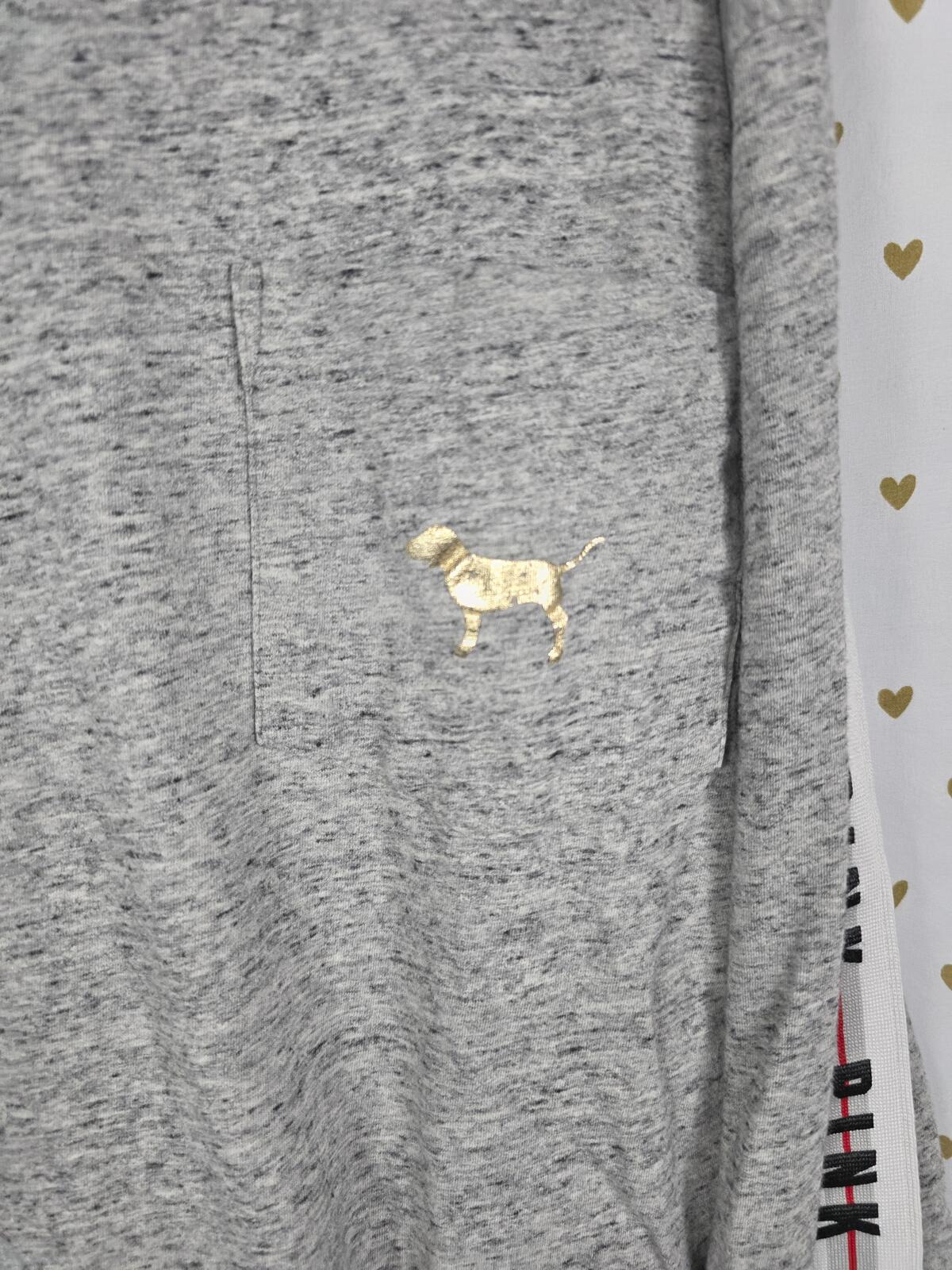 Victorias Secret PINK GOLD BLING Sequined Long sleeve campus pocket tee shirt L
