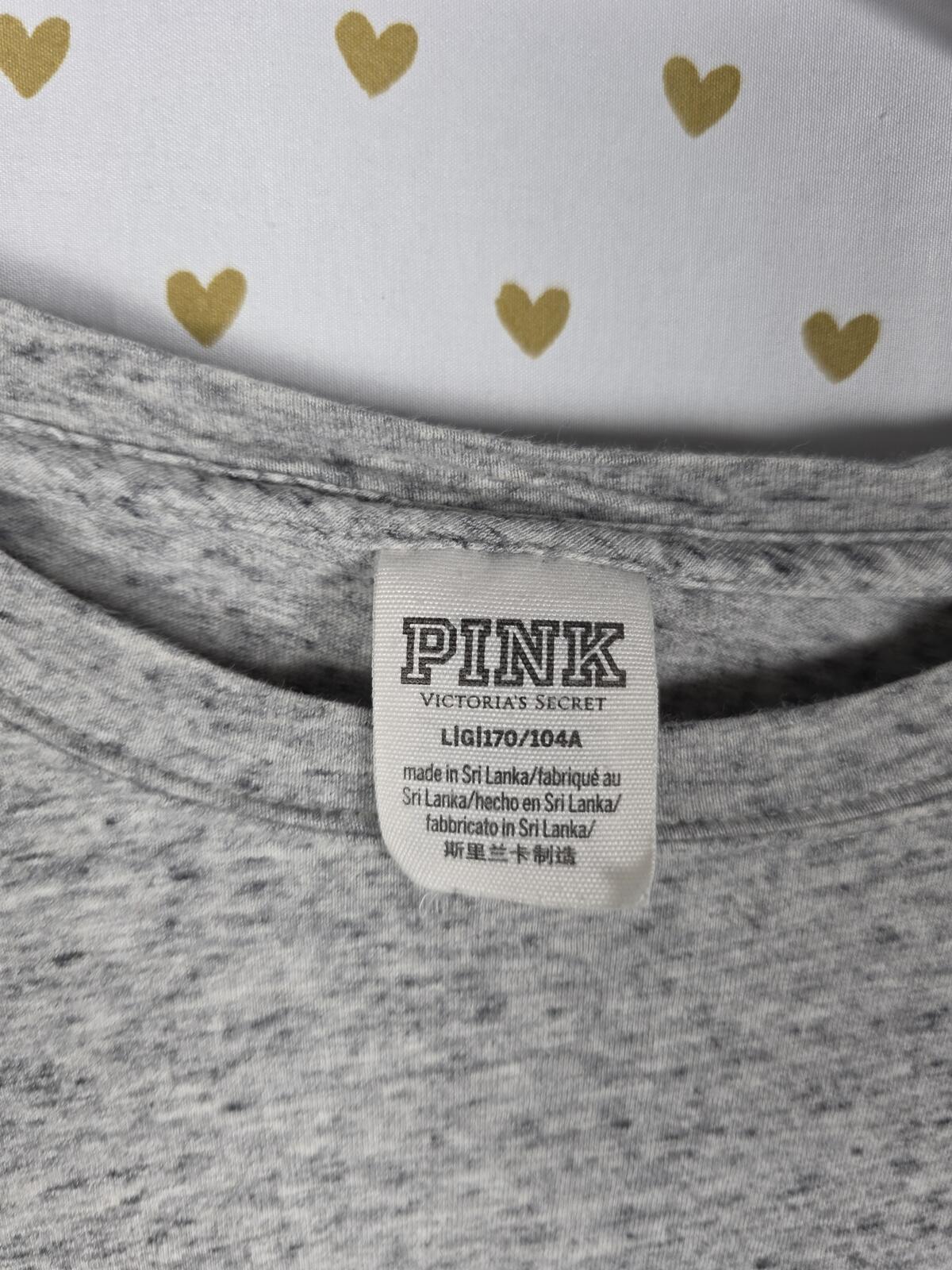 Victorias Secret PINK GOLD BLING Sequined Long sleeve campus pocket tee shirt L