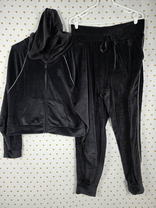 Victorias Secret ON POINT Velour Bling Rhinestone SET Outfit Hoodie Sweats LARGE