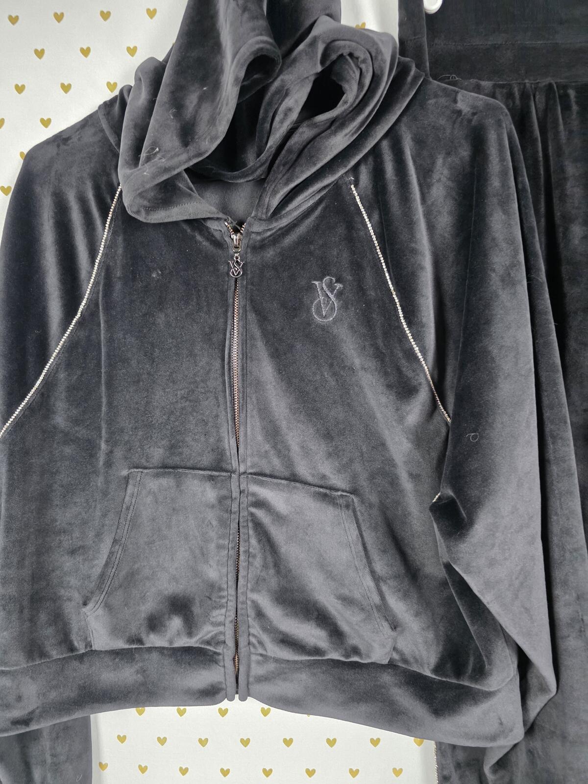 Victorias Secret ON POINT Velour Bling Rhinestone SET Outfit Hoodie Sweats LARGE