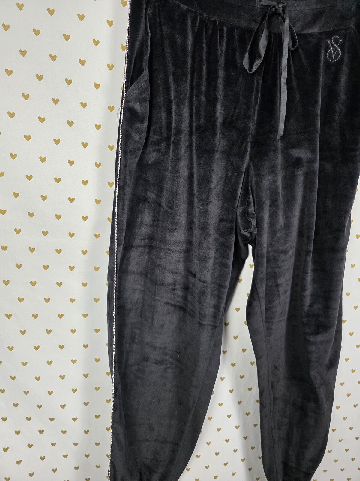 Victorias Secret ON POINT Velour Bling Rhinestone SET Outfit Hoodie Sweats LARGE