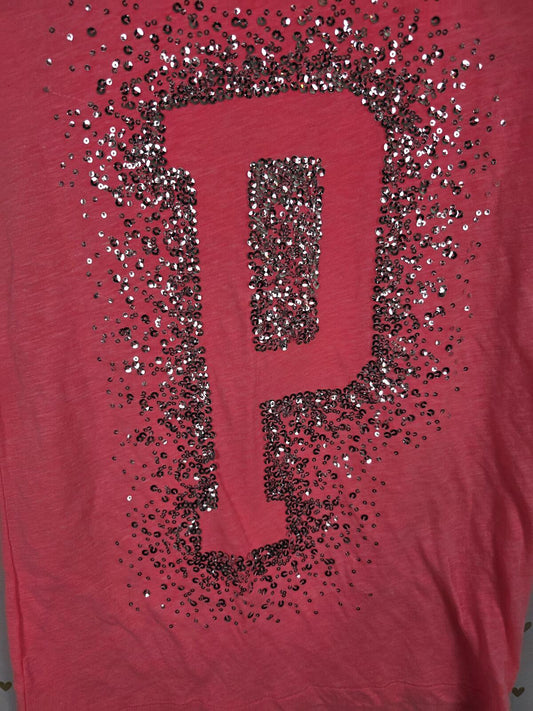 Victorias Secret PINK NEW NWT Bling Logo Tee Shirt NEON SMALL Sequined Shine