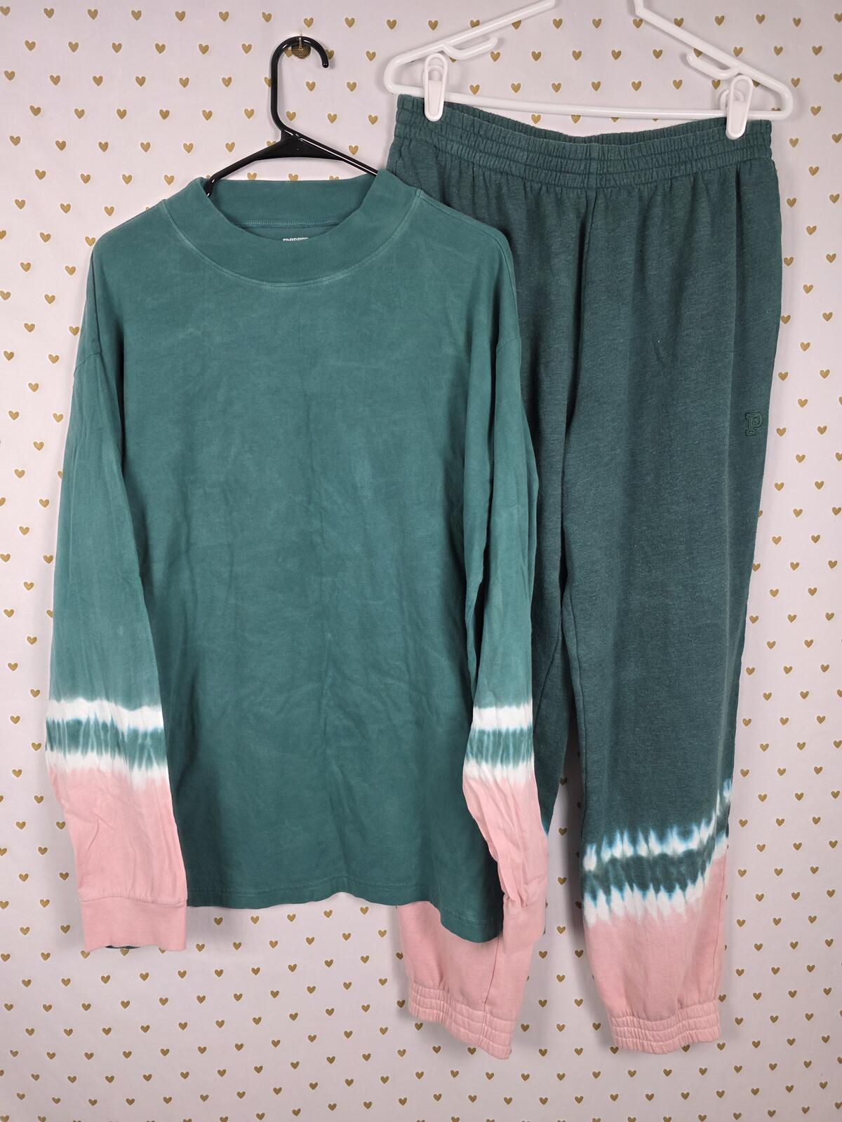 Victorias Secret PINK Oversized XL Tye Dye Sweats Long Sleeve Tee shirt SET 2pc
