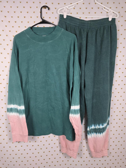 Victorias Secret PINK Oversized XL Tye Dye Sweats Long Sleeve Tee shirt SET 2pc