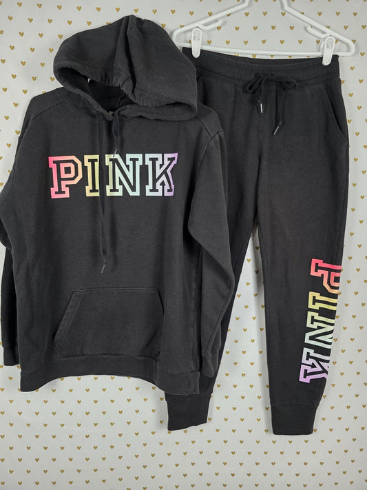 Victorias Secret Pink RAINBOW LOGO SET outfit Pullover Sweater Sweats 2pc SMALL