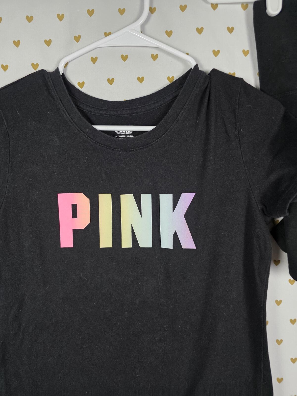 Victorias Secret PINK Tee Shirt Bike Shorts SET 2pc Outfit Rainbow Logo XS