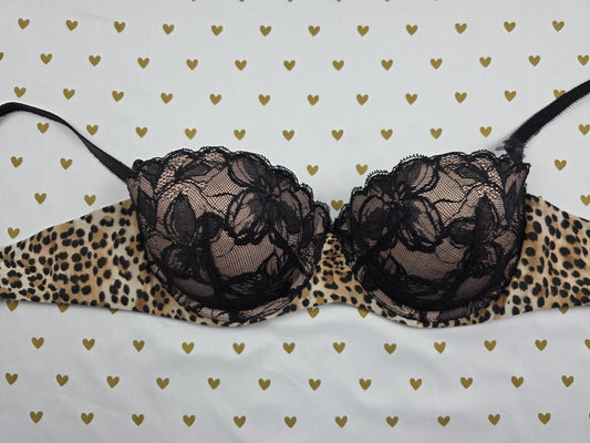 Victorias Secret LEOPARD Cheetah Lace Bra Balconette Demi 36C