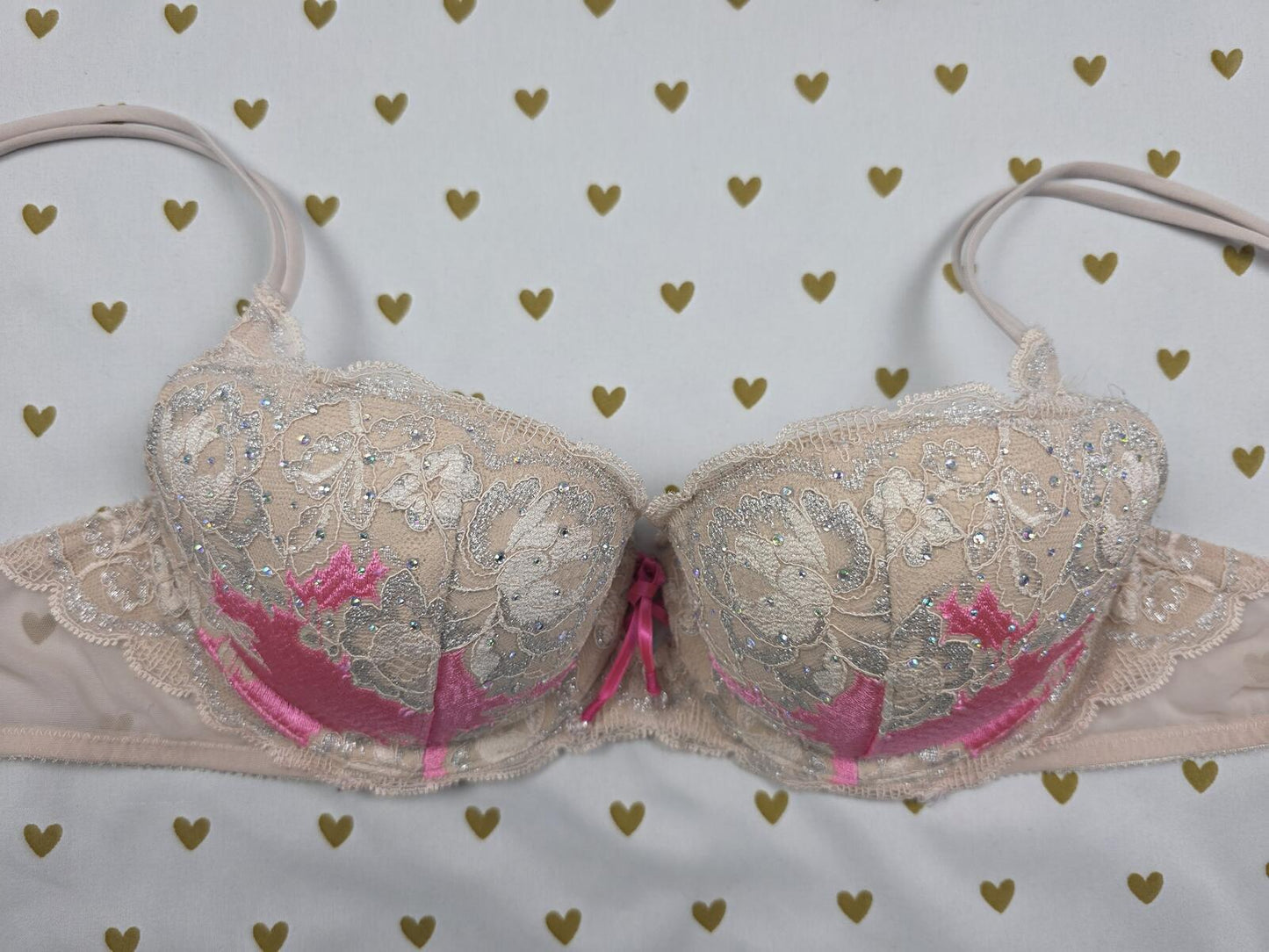 Victorias Secret Bling Rhinestone Very Sexy Balconette Bra Demi 34B