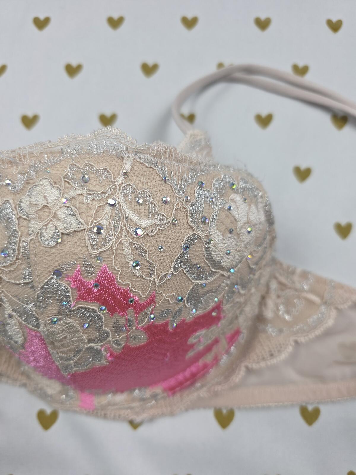 Victorias Secret Bling Rhinestone Very Sexy Balconette Bra Demi 34B