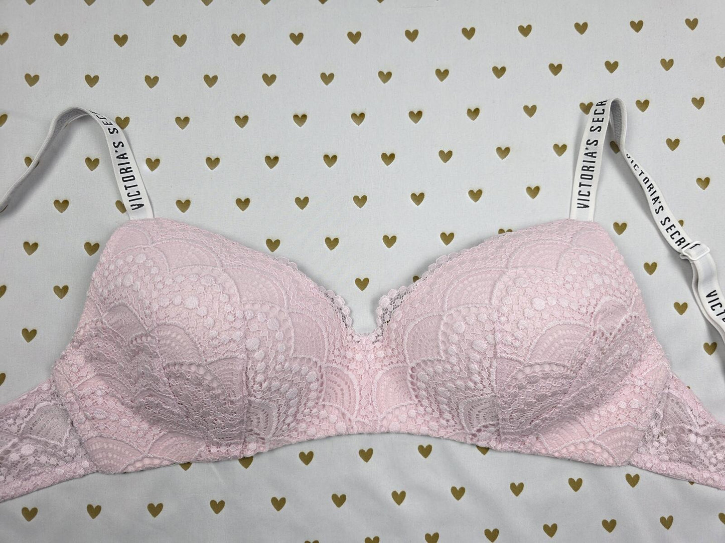 Victorias Secret Logo Strap Wireless No Wire  T Shirt Lightly Lined Bra 34DD