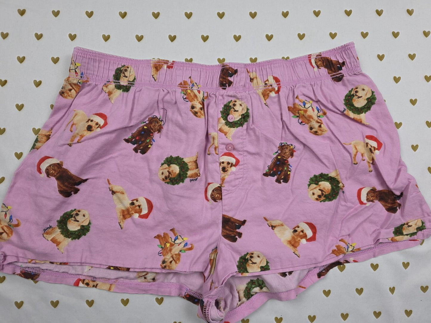 Victorias Secret PINK DOGS Christmas SMALL Sleep Shorts Boxers Pajama Bottoms