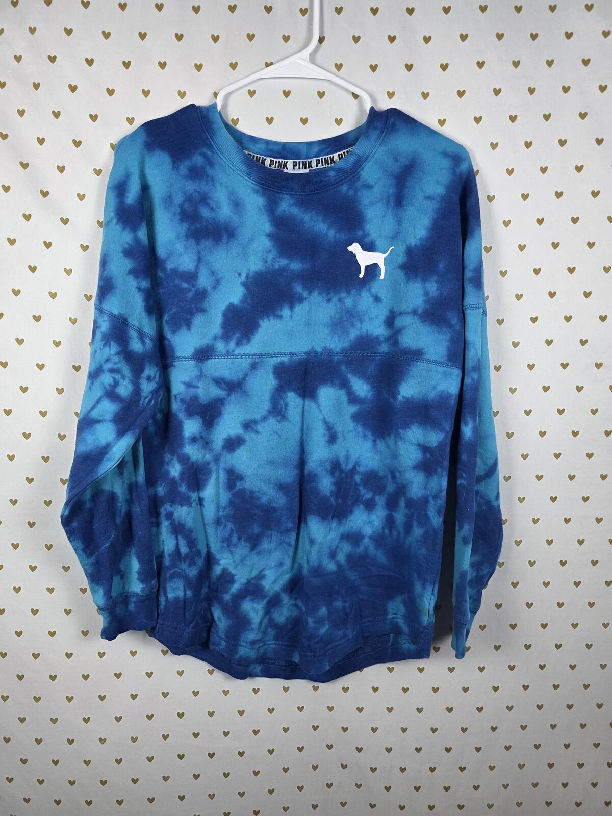 Victorias Secret Pink Tye Dye Oversized Logo Sweater Shirt Campus Crew XS