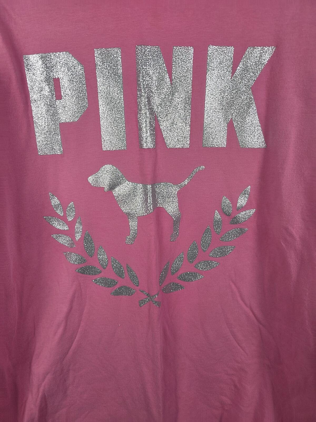 Victorias Secret PINK BLING Shine Glitter crest Logo long sleeve Tee shirt L