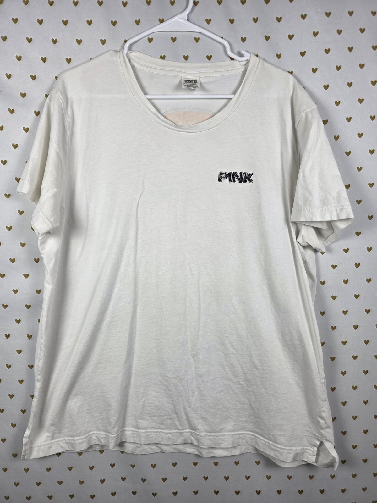 Victorias Secret PINK BLING Shine Rare Logo Tee shirt White Glitter 2XL XXL