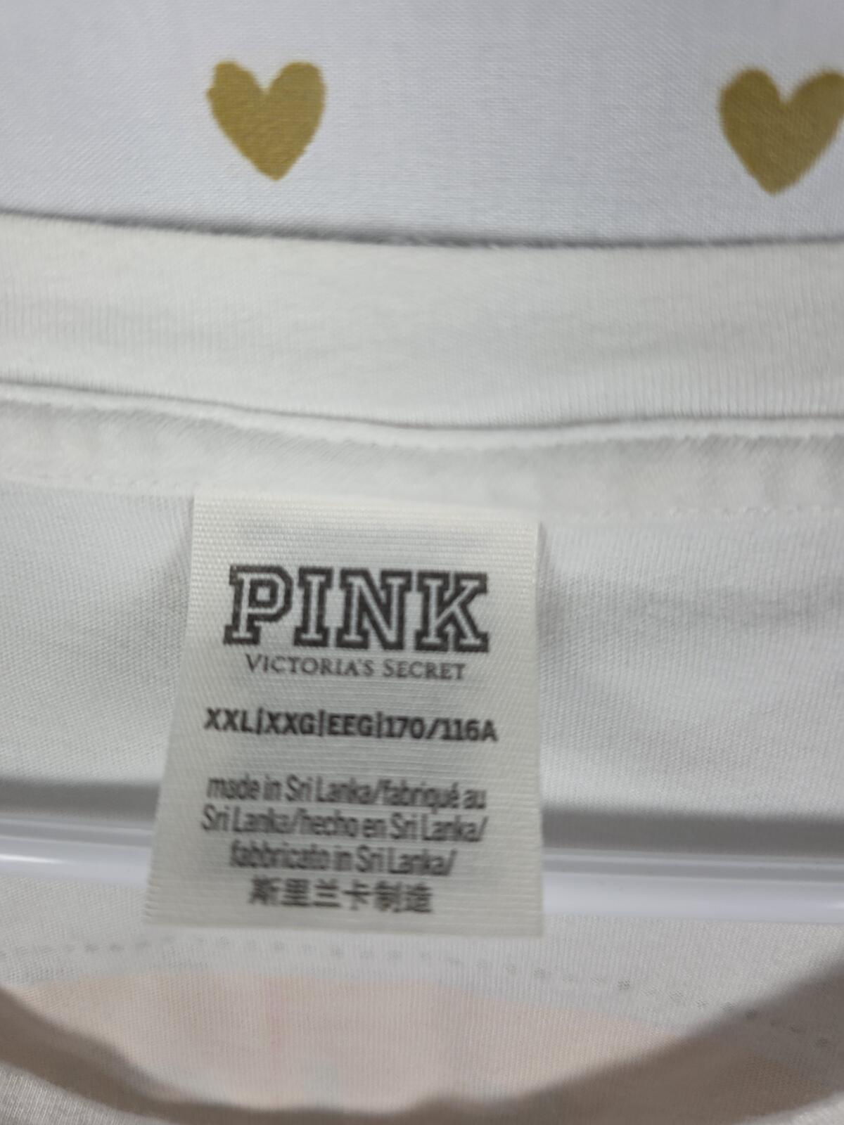Victorias Secret PINK BLING Shine Rare Logo Tee shirt White Glitter 2XL XXL