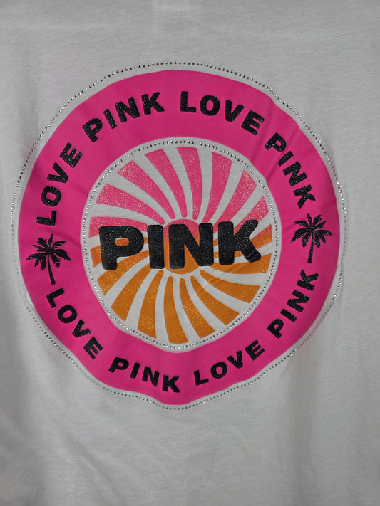 Victorias Secret PINK BLING Shine Rare Logo Tee shirt White Glitter 2XL XXL