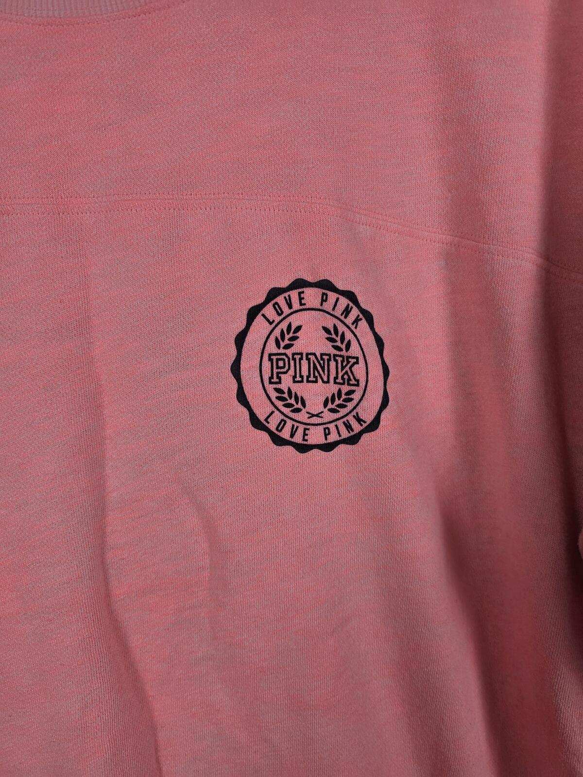Victorias Secret Pink Orange Sweater Shirt Logo Back Long Sleeve LARGE